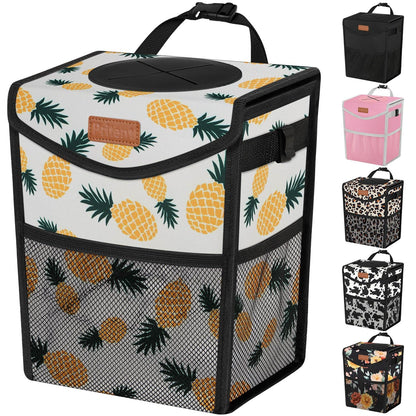 Pritent Car Trash Can with Lid, Cute Leakproof Car Trash Garbage Bag Hanging Vehicle Trash Bin Small Portable Automotive Garbage Cans Organizer for Back/Front Seat/Console(Trapezoid,Black)