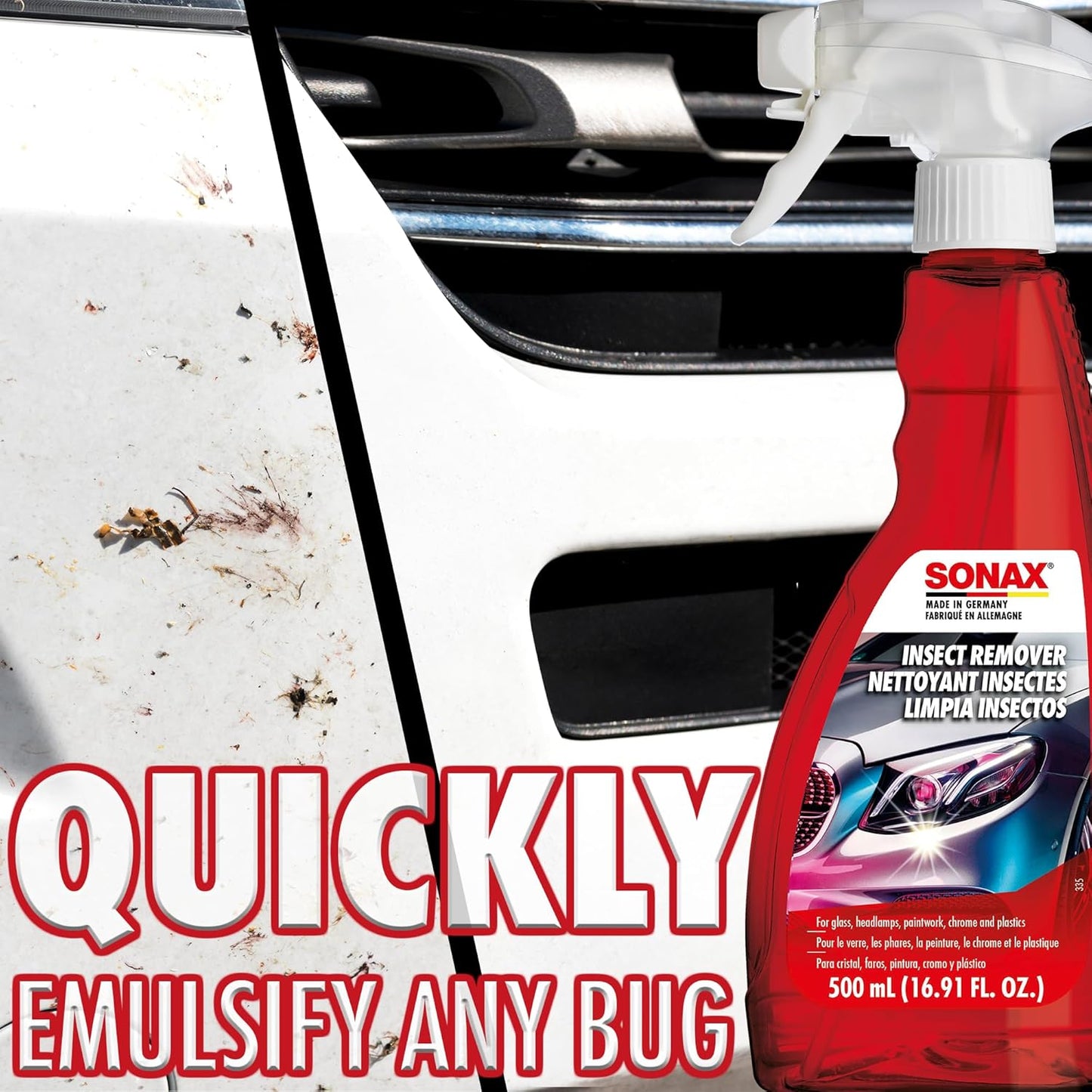 SONAX Insect Remover 533200 | High-Performance Bug Residue Cleaner for Paint, Glass, Chrome & Plastics | Solvent-Free Formula Loosens Tough Insect Deposits | Prevent Clear Coat Damage | | 500ml