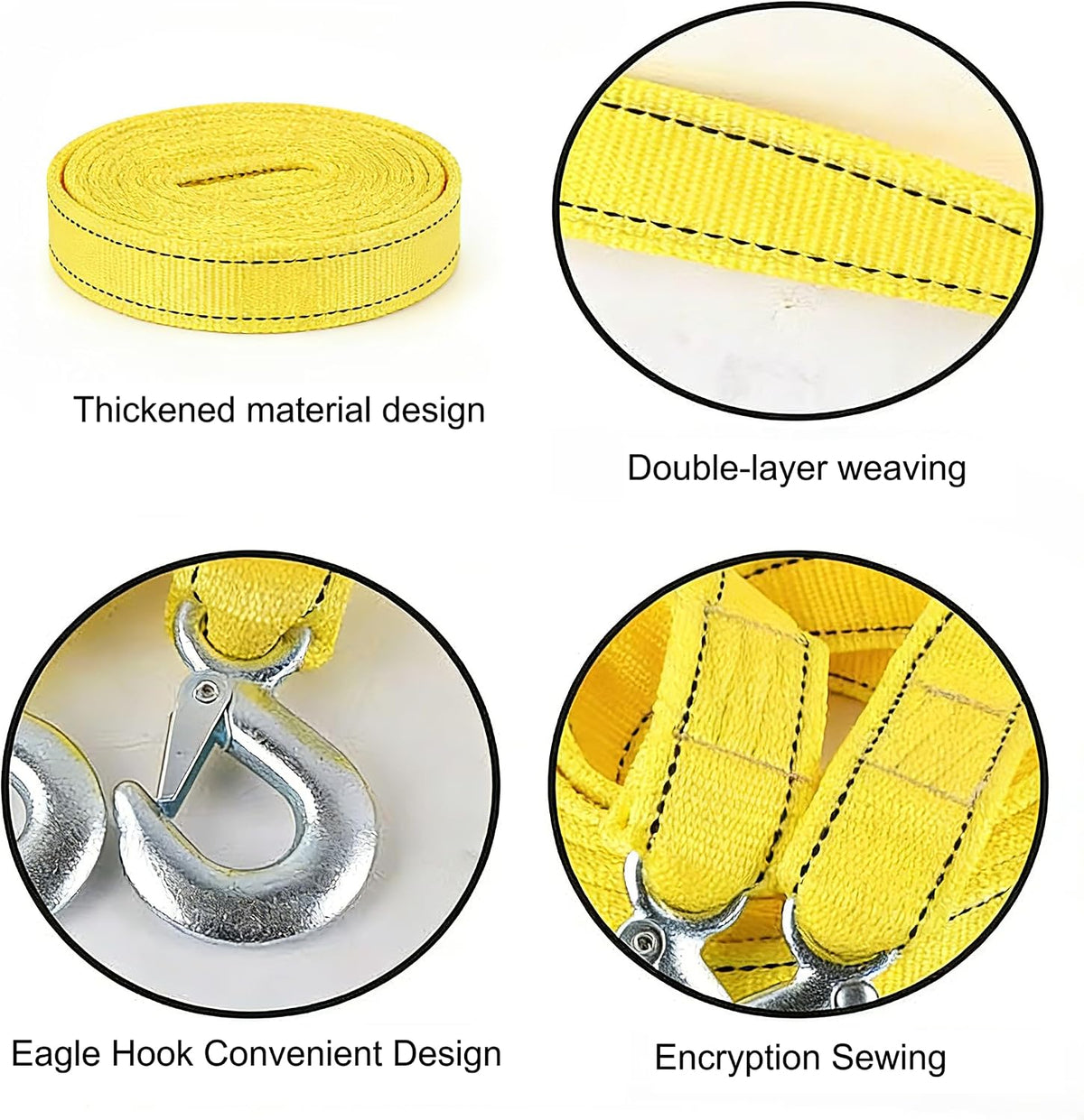 Tow Strap 118 Inch Heavy Duty 10,000 LB Capacity, Boat Winch Strap with Reinforced Loops, Recovery Tow Rope for Vehicle Off-Road & Marine Use, Boat Winch Strap with Hook Alternative