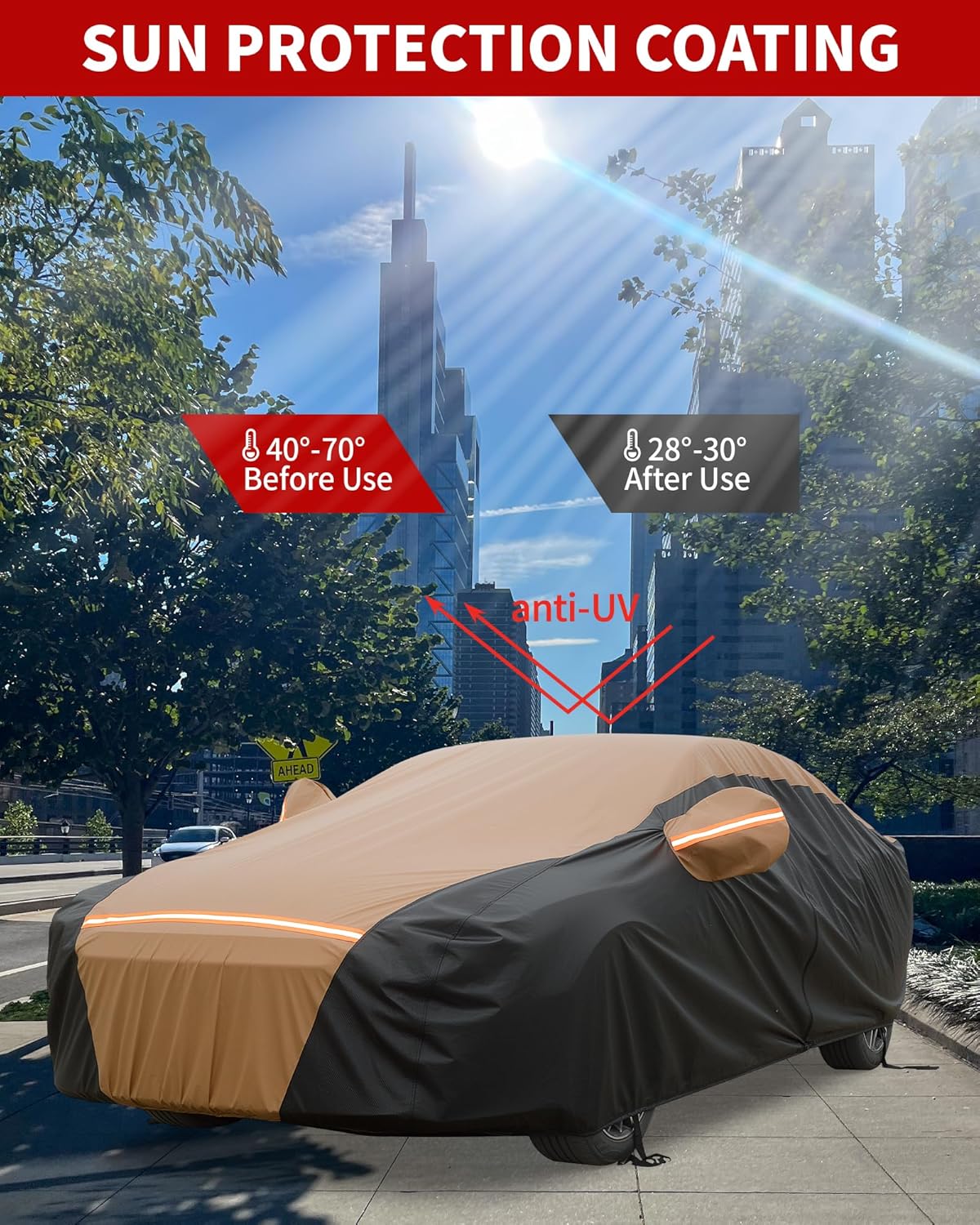 Car Cover Waterproof All Weather,6 Layers Car Covers for Automobiles, Full Exterior Cover with Zipper, Outdoor Car Cover Sun UV Rain Snow Wind Protection, Fit for 185"(185*70*59 inch)Sedan
