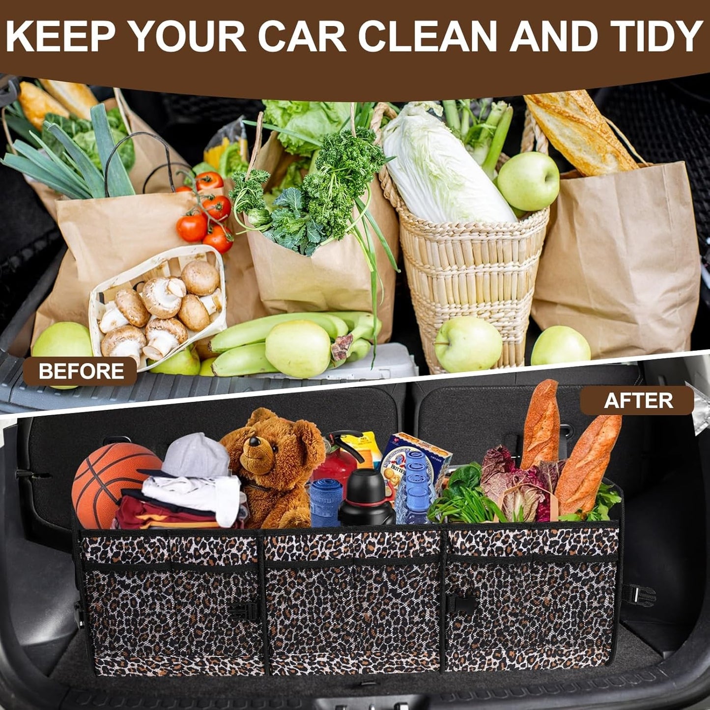 AOPHY Trunk Organizer for Car, 95L Large Capacity Trunk Storage with Non-Slip Bottom Strips, Cargo Organizer for Suv, Truck, Sedan, Waterproof Portable Car Organizers for Women Men(Pink)