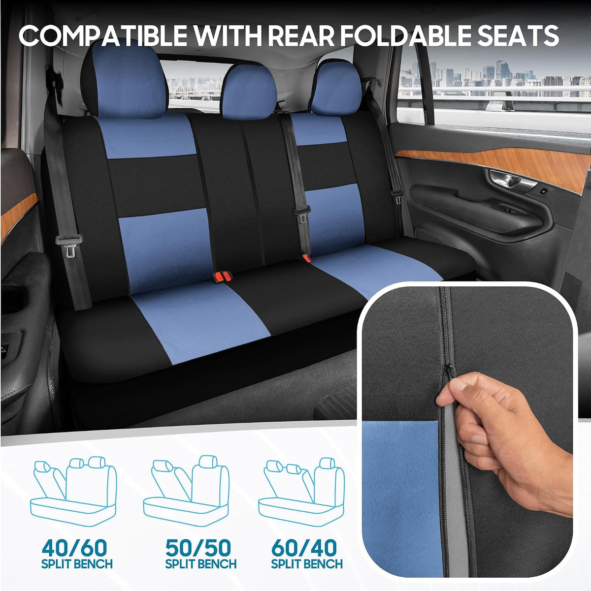 BDK PolyPro Car Seat Covers Full Set in Charcoal on Black – Front and Rear Split Bench for Cars, Easy to Install Cover Set, Accessories Auto Trucks Van SUV