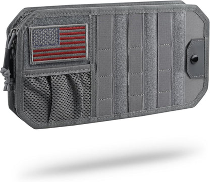 WYNEX Molle Car Sun Visor Organizer, Car Accessories with Zip Storage Pouch & Glasses Holder, Semi-Rigid Molle Panel with Patch for Tactical Gears, Fits Most Cars, Trucks, Pickups, Patrols
