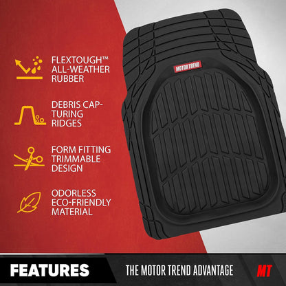 Motor Trend FlexTough 4-Piece Heavy Duty Floor Mats for Cars Trucks SUVs, Automotive Floor Mats Car Mats Full Set Front, Rear & Cargo, Trim-To-Fit Semi-Custom Deep Dish All Weather Rubber Mats - Black