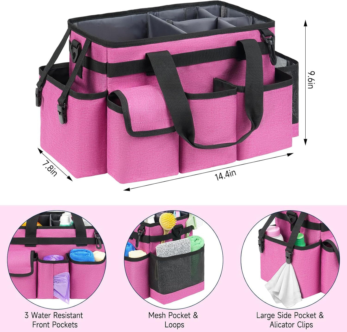 Cleaning Caddy,Cleaning Bag for Housekeepers,Cleaning Supplies Organizer with Handle,Black