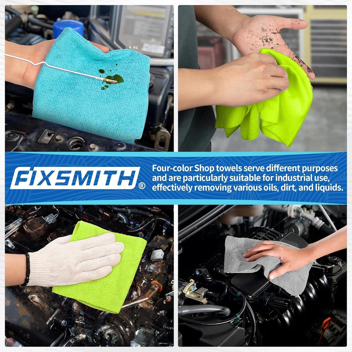 FIXSMITH Shop Towels, Pack of 200, Grey Microfiber Cleaning Cloth Bulk, Microfiber Towels for Cars, All-Purpose Absorbent Cleaning Rags, Dust Cloth for Automotive, Mechanic, Garage, 11.5 x 11.5 inch
