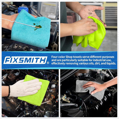 FIXSMITH Shop Towels, Pack of 200, Grey Microfiber Cleaning Cloth Bulk, Microfiber Towels for Cars, All-Purpose Absorbent Cleaning Rags, Dust Cloth for Automotive, Mechanic, Garage, 11.5 x 11.5 inch