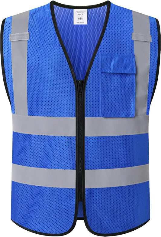 Hi Vis Reflective Safety Vest for Men Women with Chest Pocket Mesh High Visibility Class 2 Construction Vest,Meets ANSI/ISEA Standard(KZ179-Yellow-L)