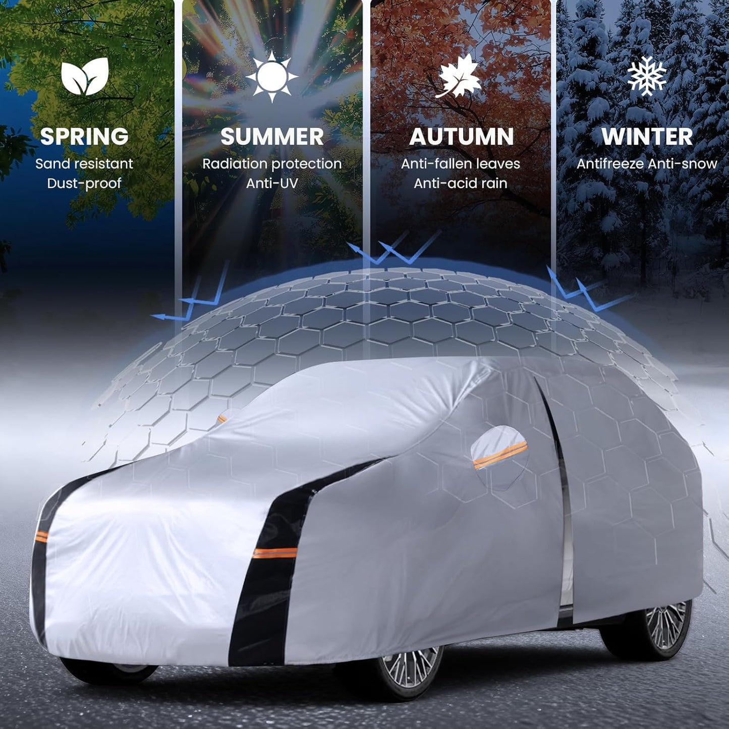 Large SUV Car Cover for Chevy Suburban 100% Waterproof All Weather, Heavy Duty Outdoor Full Exterior Covers Rain Sun Wind UV Protection. - Colors B