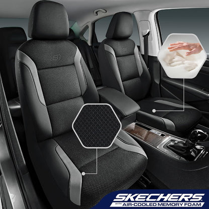 Skechers Memory Foam Seat Covers, Air Cool Mesh Thick Car Seat Covers, Car Seat Covers Front Seats Airbag Compatible, Universal Automotive Comfort for Most Cars, Vans, Trucks, SUV,Black