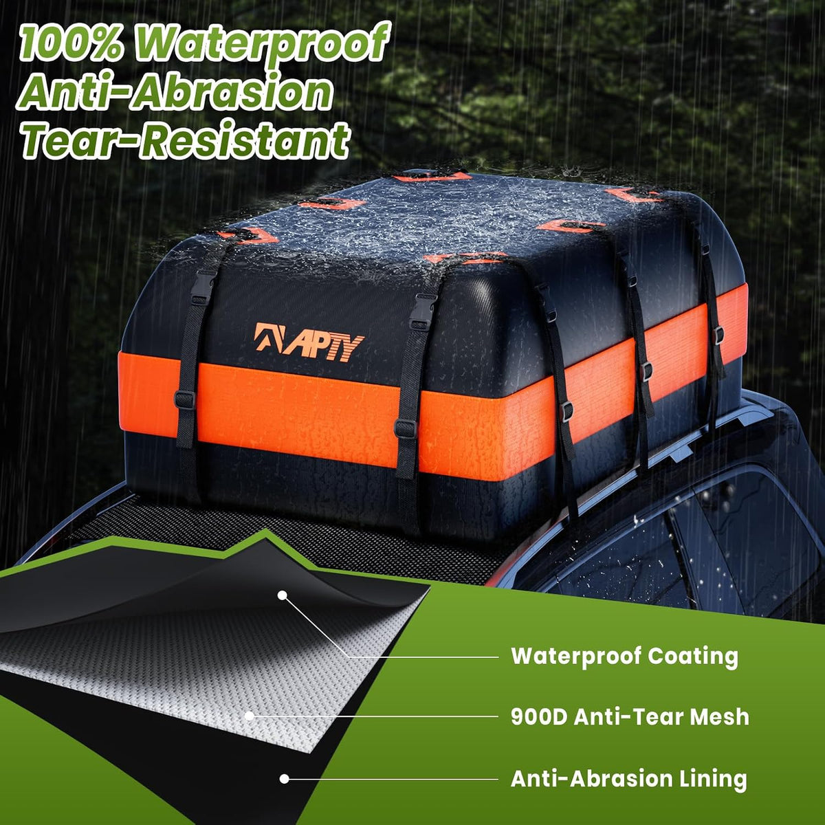 APTY 21 Cubic Feet Car Rooftop Cargo Bag Carrier, Soft Roof Top Luggage Bag for All Vechicles with/Without Racks - with Waterproof Zip, Luggage Lock, Anti-Slip Mat, Storage Bag, Door Hooks, Blue