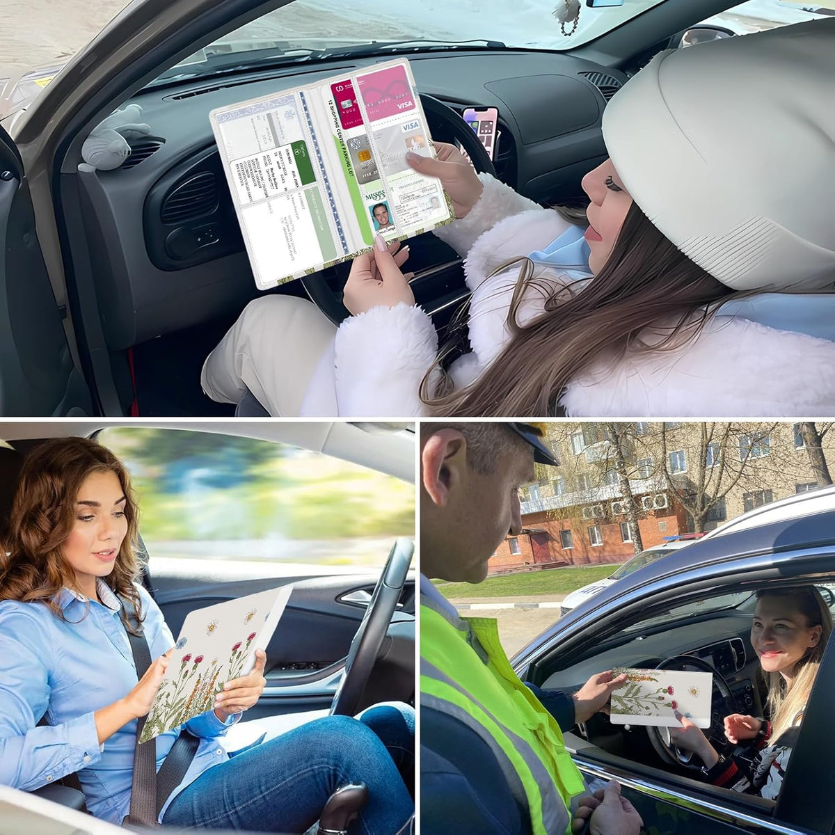 Car Registration and Insurance Holder, Auto Truck Document Holder with Magnetic Shut, Vehicle Glove Box Car Organizer, Interior Car Accessories for Women Men (Bow)