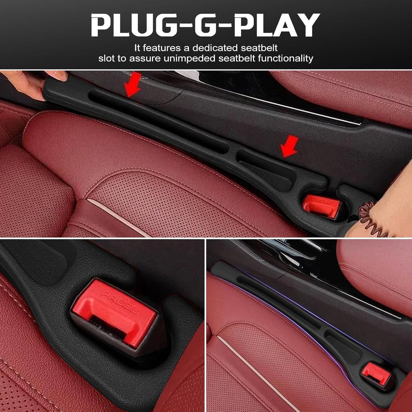 4PCS Car Seat Gap Filler Organizer, Universal Car Seat GapBlocker with Storage Slot, Leak-Proof Seat Gap Plug for Car SUV Truck,Automotive Interior Accessories, Black