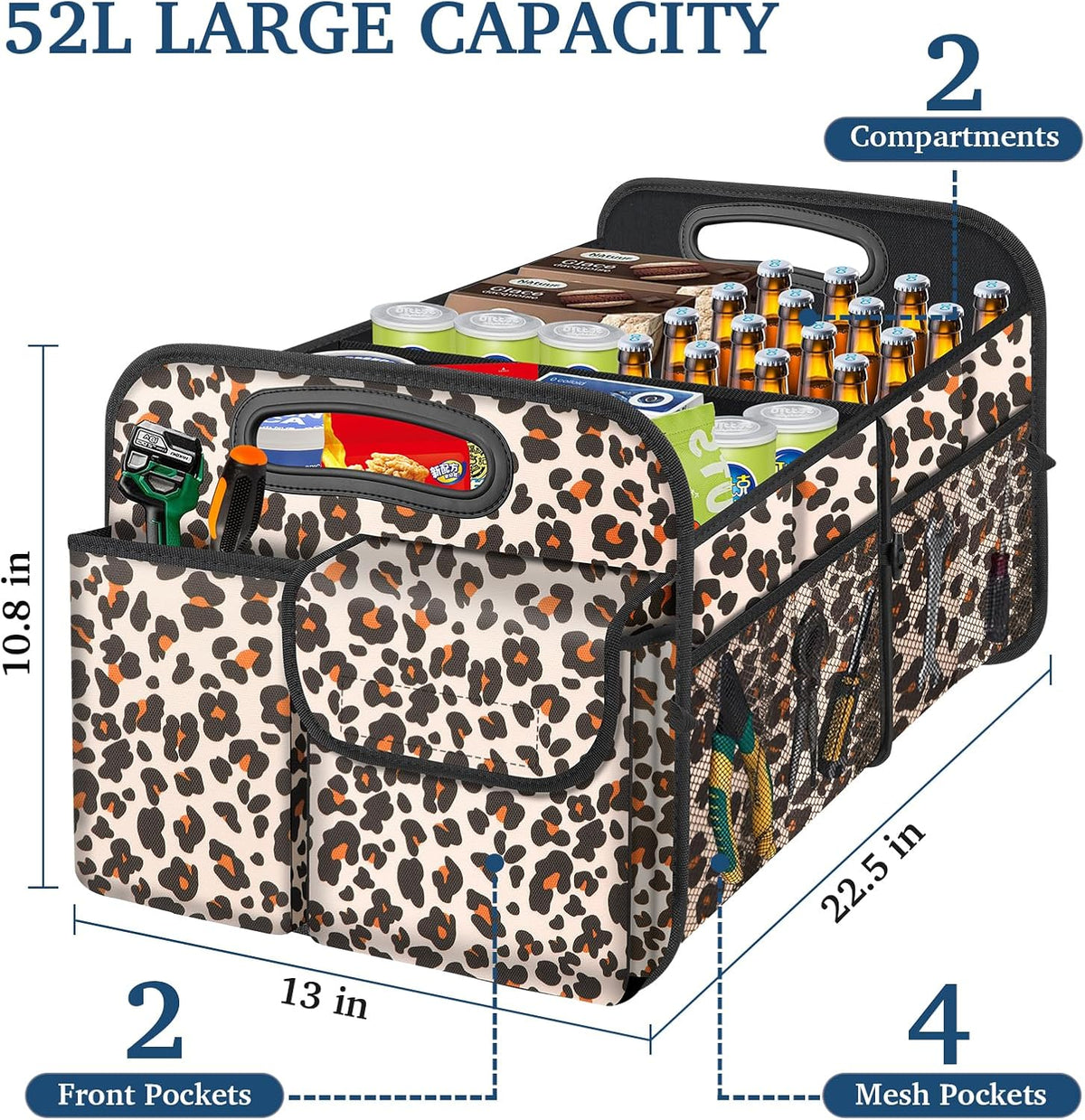 Femuar Car Trunk Organizer with Large Capacity Waterproof Car Accessories for Women & Men, Collapsible Trunk Organizer for Suv/Jeep/Sedan,Tools (Black, Standard)