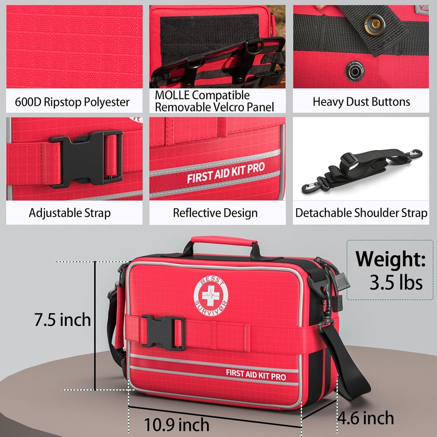 Comprehensive First Aid Kit for Home, Premium Emergency Trauma Kits with Shoulder Strap for Car Camping Gear, Waterproof Survival Kit, Home Essentials, Outdoor Emergency Medical Supplies -324 Piece