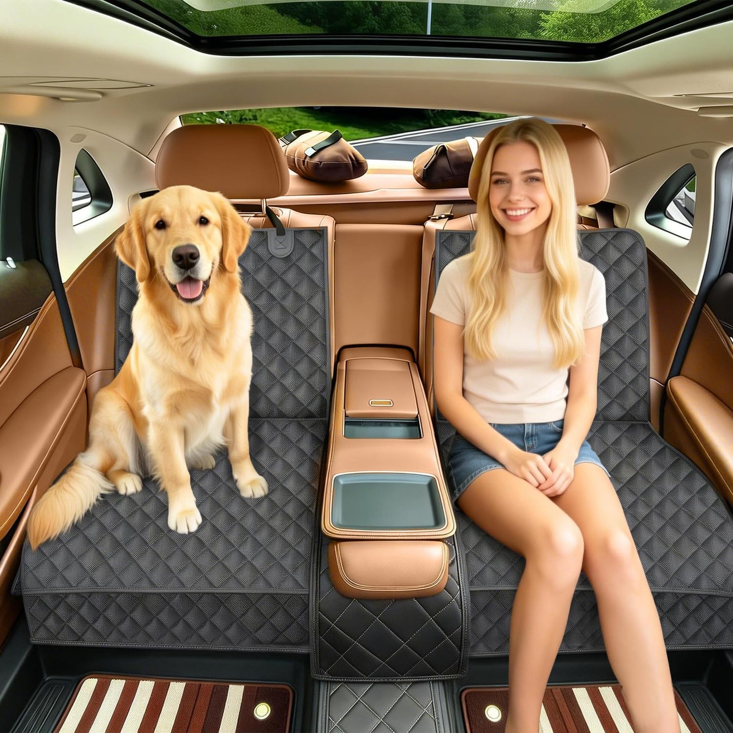 JSTHT Dog Seat Cover, 100% Waterproof Bench Seat Cover Protector Scratch Proof Nonslip Durable Soft Pet Back Seat Covers for Cars Trucks & SUV