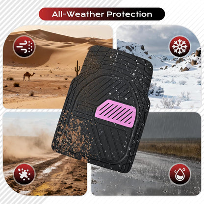 Coverado Car Floor Mats All Weather Waterproof Deep Dish Anti-Slip Car Mats Set, Heavy Duty Rubber Floor Mats for Cars, Universal Trim to Fit Automotive Floor Mats for Cars Trucks SUV, Black&Red