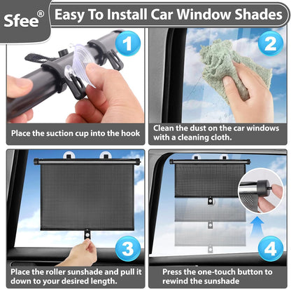 Sfee Car Window Shade for Side Windows, 2 Pack Sun Shade Retractable for Car Blocks Heat and UV Rays Glare Protection Roller Sunshade Visor for Baby, Kids, Pets, Passengers