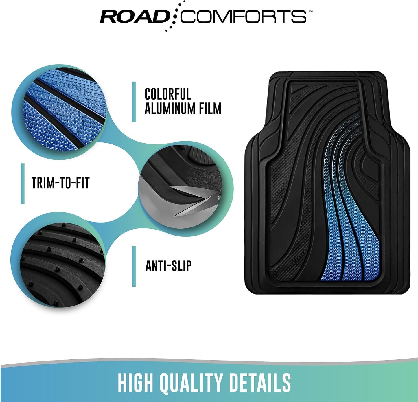 Road Comforts Car Floor Mats Full Set – Front & Rear Car Floor Mats with Aluminum Design, Anti-Slip Backing, All-Weather Protection, Trim-to-Fit Car Mats for Most Sedans, SUVs & Vans -All Pink