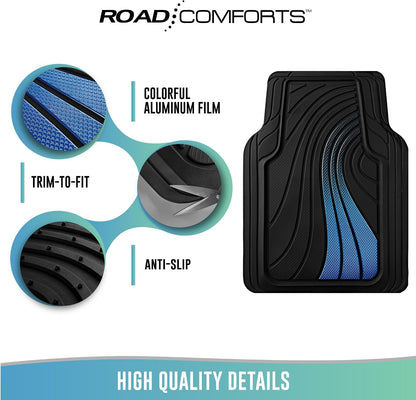 Road Comforts Car Floor Mats Full Set – Front & Rear Car Floor Mats with Aluminum Design, Anti-Slip Backing, All-Weather Protection, Trim-to-Fit Car Mats for Most Sedans, SUVs & Vans -All Pink