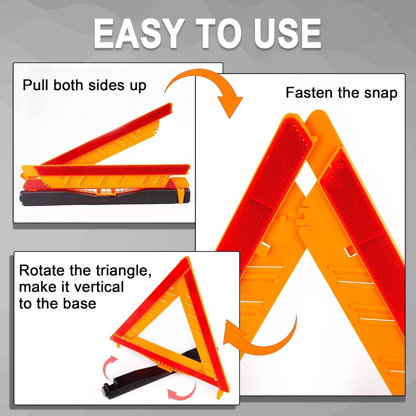 CARTMAN 3PK DOT Approved Foldable Road Safety Warning Triangles | Heavy weighted anti-tip base, high visibility reflect panels, fully compliant with US FMVSS 571.125 roadside safety rules