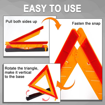 CARTMAN 3PK DOT Approved Foldable Road Safety Warning Triangles | Heavy weighted anti-tip base, high visibility reflect panels, fully compliant with US FMVSS 571.125 roadside safety rules