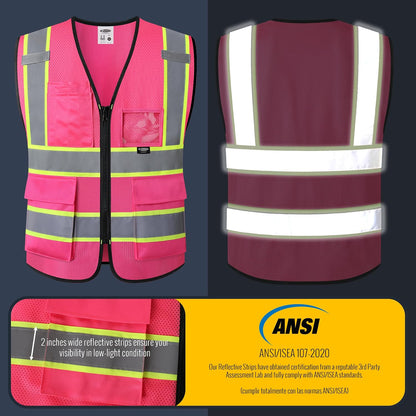 JKSafety Safety Vest for men women Hi Vis Reflective Vest with Pockets and Zipper High Visibility Meet ANSI Standard（BX320