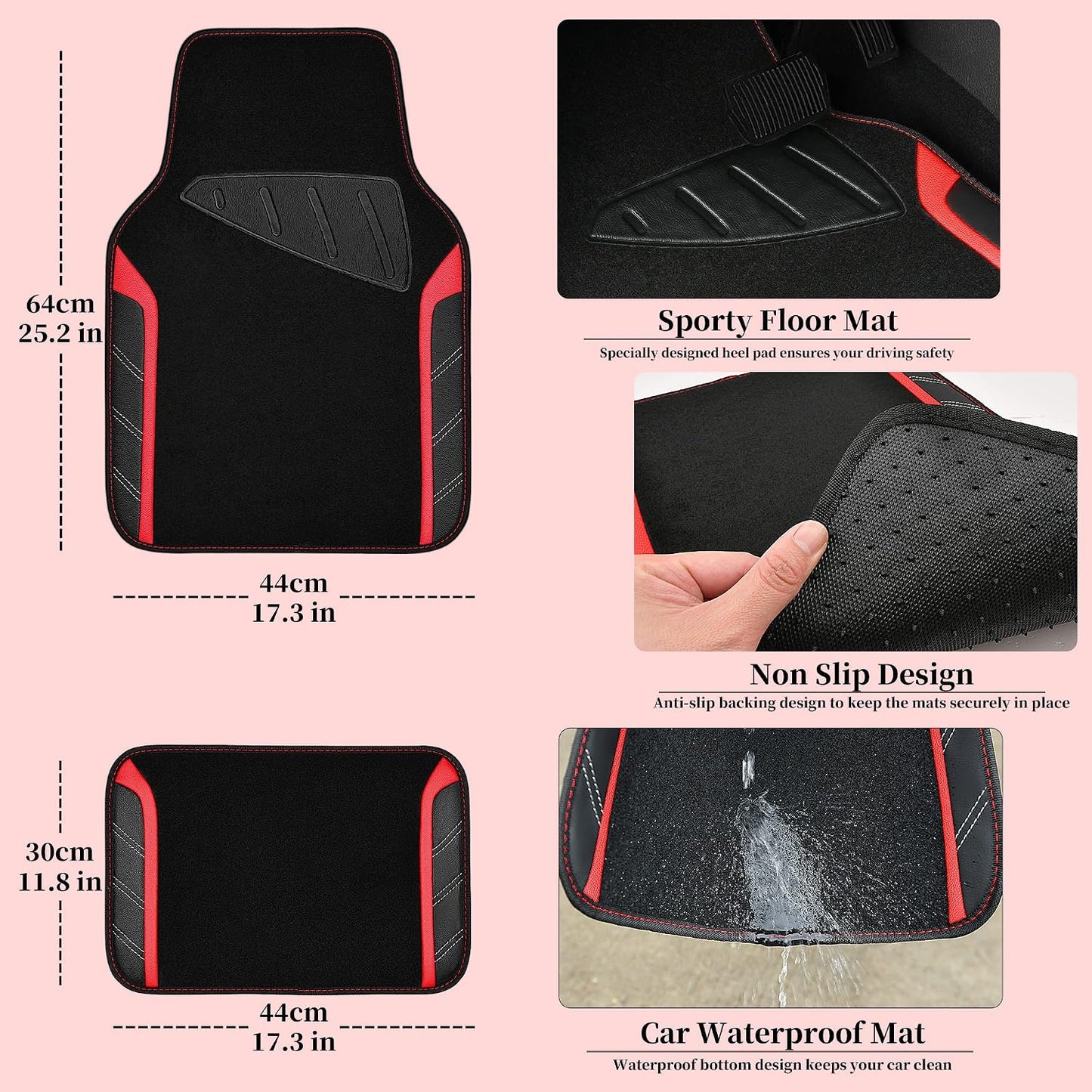 CAR PASS Air Mesh Leather Car Seat Covers Full Set, Waterproof Car Floor Mats, Sporty Steering Wheel Cover 14.5-15in, Universal Fits for 95% Cars Truck SUV (Black and Blue)