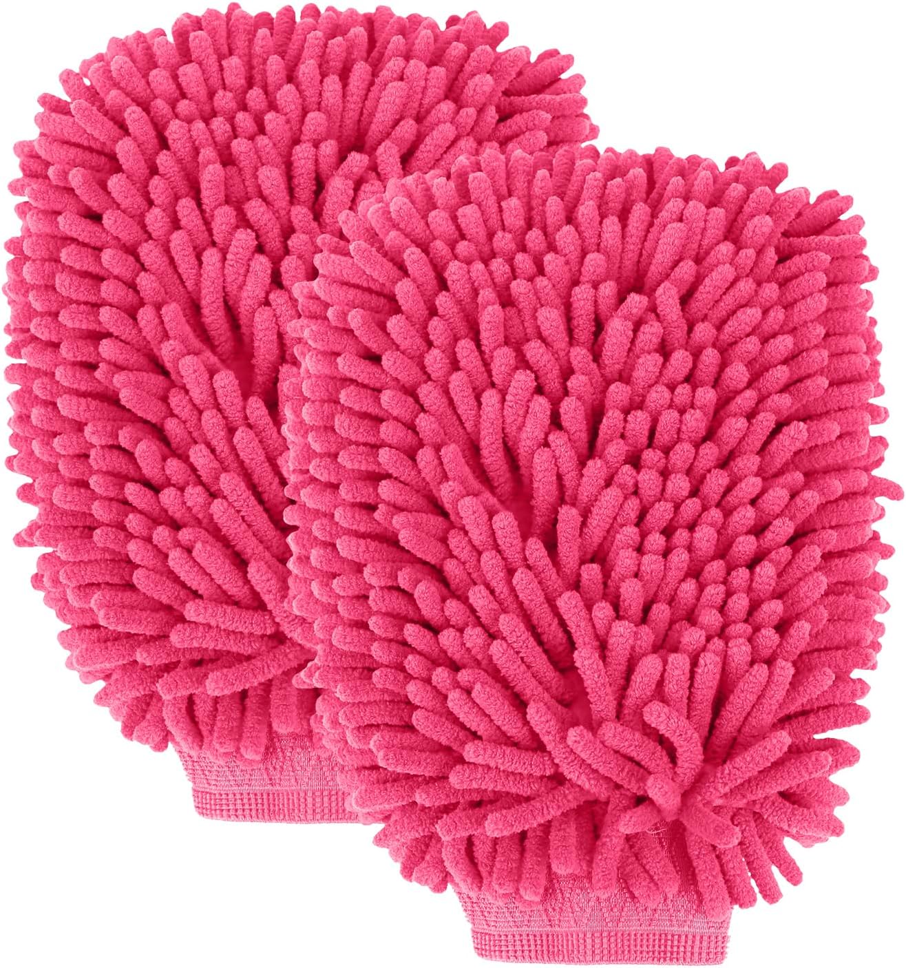 wuyaoyao 2PCS Car Wash Mitt, 10.14"×7.12" Chenille Microfiber Car Wash Mitts, Scratch-Free & Lint-Free, Absorbent Double Sided Clean Glove for Cars Cleaning, Auto Cleaning Supplies (Orange)