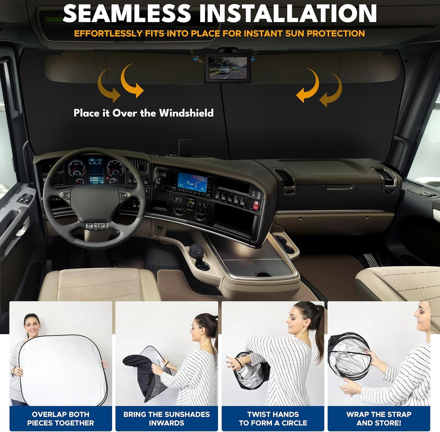 EcoNour 2 Piece Foldable Car Windshield Sun Shade – UV & Heat Protection, Interior Cooling, Durable Upgraded Design, Easy Fold, Front Window Sunshade - Medium (31" L x 28" W)
