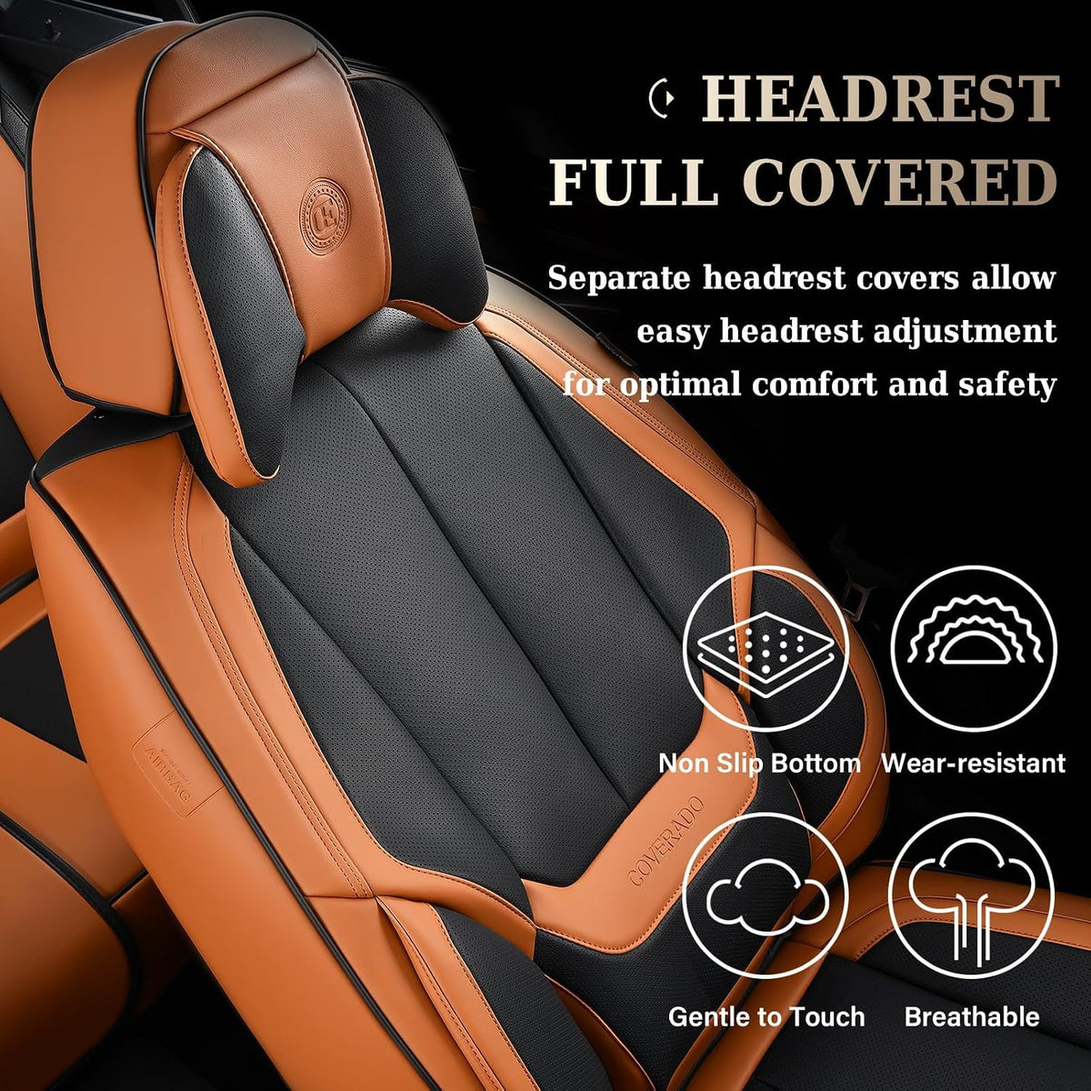Coverado Seat Covers Full Set, Black Seat Covers for Cars 5 Seats, Car Seat Protector, Waterproof Nappa Leather Car Seat Cushion, Front and Rear Car Seat Cover Fit for Most Sedans SUV Pick-up Truck - Colors A