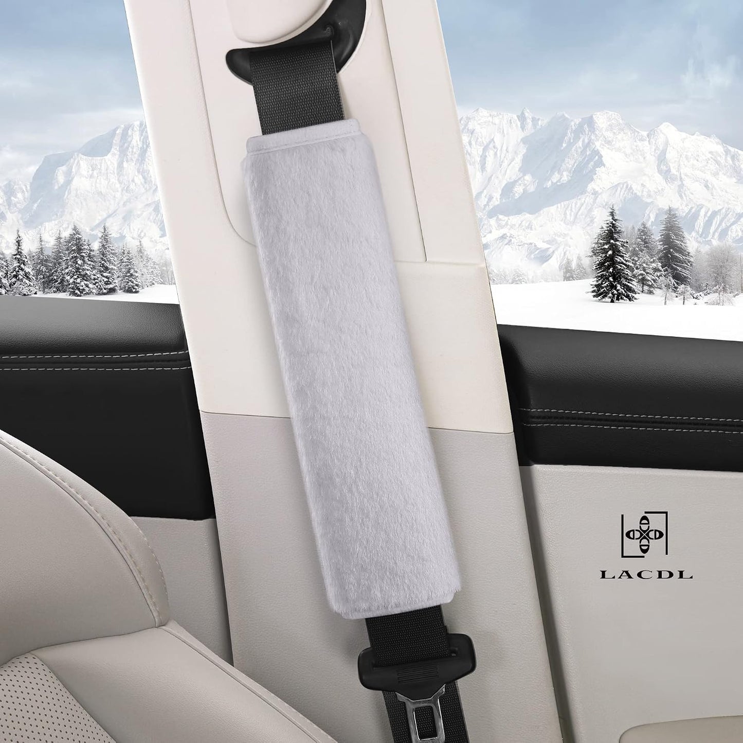 LACDL Extra Long Seatbelt Cover Super Soft Furry for Adults Kids Women & Men, Thick Plush Full Car Seat Belt Strap Cushion, Fluffy Shoulder Pad Protector, Auto Interior Accessories, 1pc, Black, 15.5in