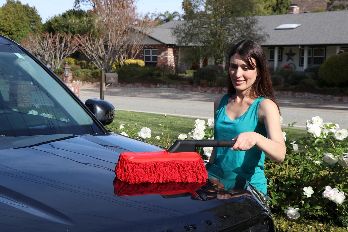 Classic California Car Duster Combo with Black Handles Original Wax-Treated Cotton Mop for Scratch-Free Dust Removal, Includes Mini Dash Duster & Storage Bag for Auto Detailing 86445 | Wax Treated Mop, Attractive Black Handles, Carryin Case