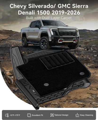 3W Floor Mats & Cargo Liner Fit for 2021 2022 2023 2024 2025 2026 Chevy Tahoe/GMC Yukon/Cadillac Escalade 7 Seat, TPE All Weather Custom Fit Car Accessories Heavy Duty Rubber Full Set Trunk Mats - Colors A