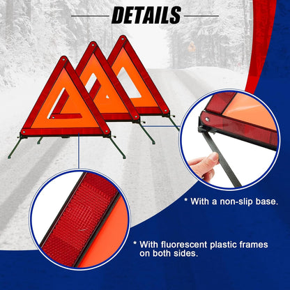 NYXOVA Warning Triangle Kit, Reflective Warning Road Safety Triangle Kit, Foldable Safety Triangle Kit Road Emergency Warning Reflector (3 Pack)