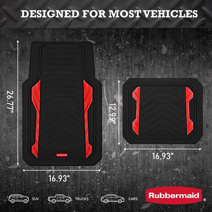 Rubbermaid Car Floor Mat, Heavy Duty All-Weather Car Mats Full Set with Dual-Tone Pink Aluminum Inserts – Universal Fit, Anti-Slip Backing, Trim-to-Fit for Most SUV, Sedan, Van