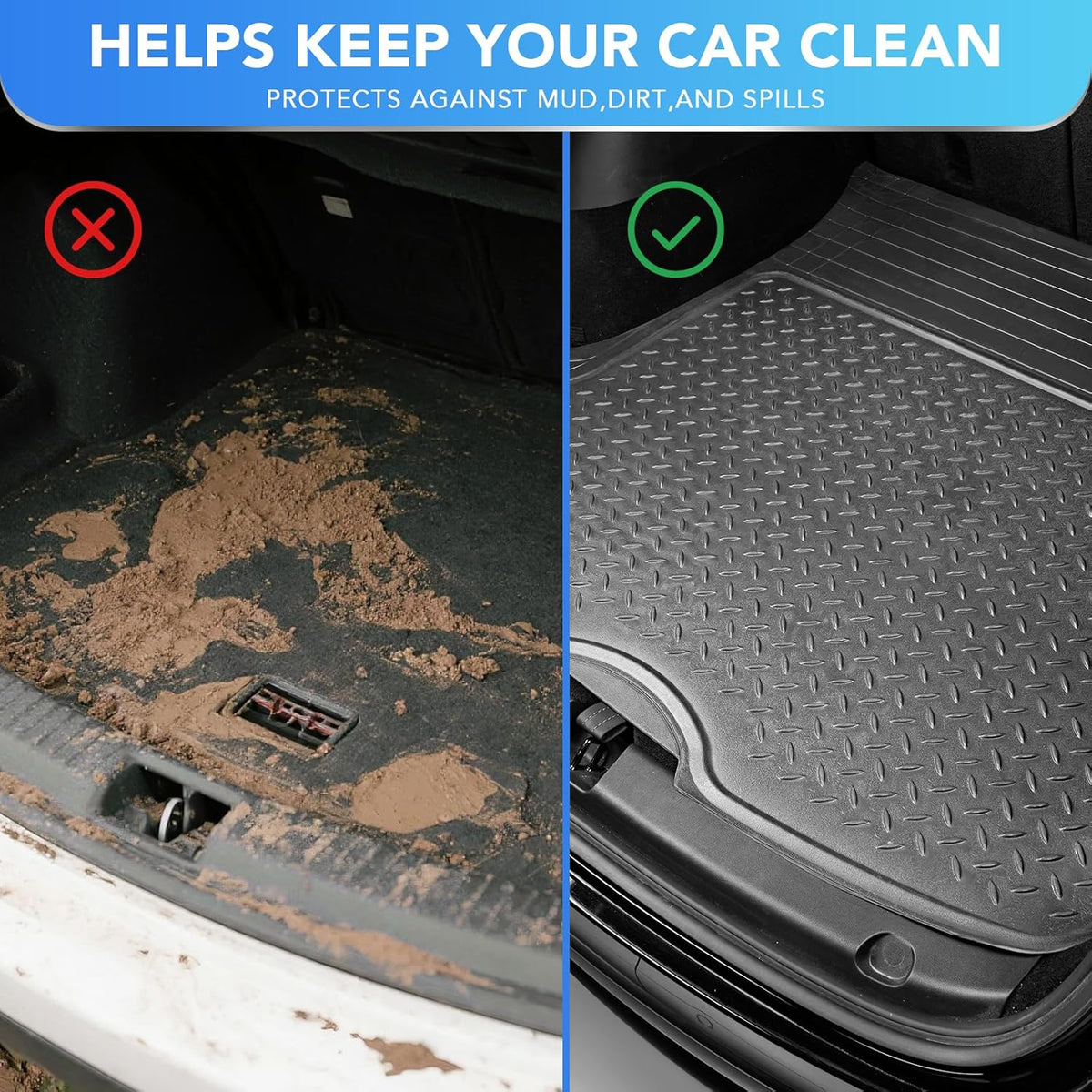 PIC AUTO Heavy Duty Cargo Liner, Trimmable All-Weather Rubber Trunk Mat for Cars, SUVs, Vans & Trucks, Anti-Slip Backing, Durable Protection, Large, Black
