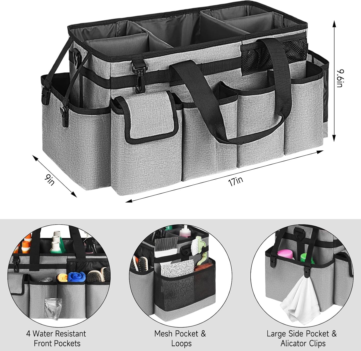Cleaning Caddy,Cleaning Bag for Housekeepers,Cleaning Supplies Organizer with Handle,Black