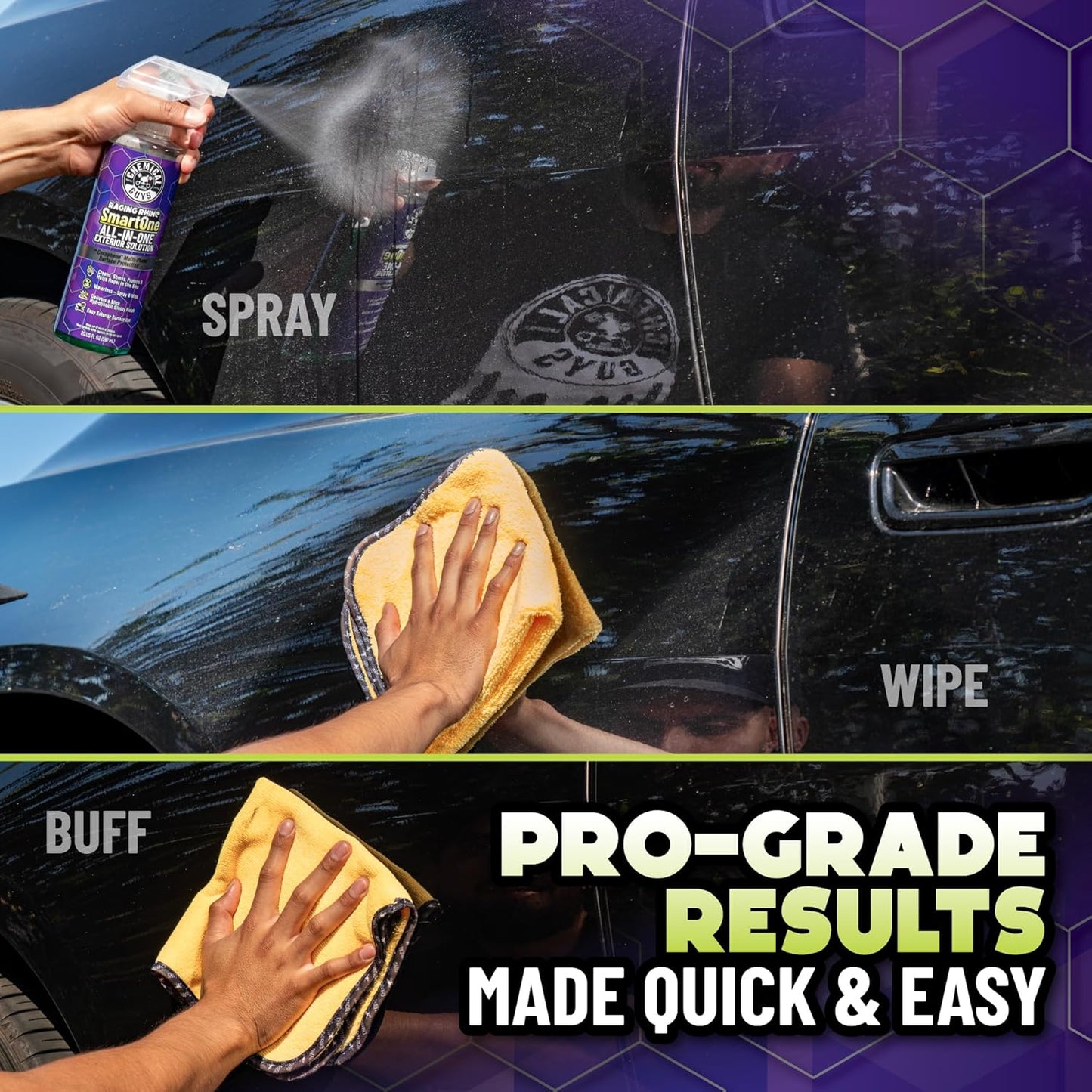 Chemical Guys Raging Rhino Waterless Car Wash And Quick Detailer Spray, No Rinse Exterior Cleaner For Paint, Glass, Wheels, Plastic, And Chrome, Spray And Wipe Shine, 20 Fl Oz