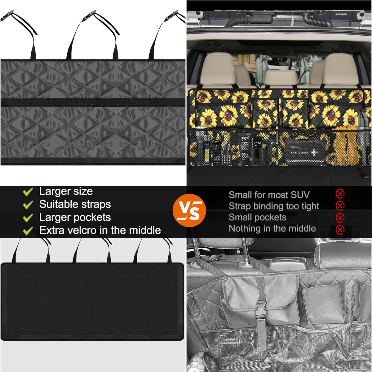 Femuar Car Trunk Organizer, Large Capacity Backseat Trunk Organizer (42"*18"), Collapsible Car Storage Bag with 8 Pockets, SUV/MPV/Truck - Black