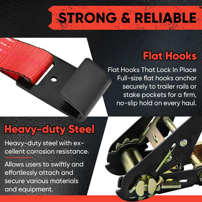 4 Pack Car Tie Down Straps for Trailers - 2" x 96" - 9900LBS Break Strength - Heavy Duty Tire Ratchet Straps with Flat Hooks for Hauling UTV, SUV, Truck, Any Cars