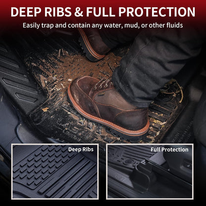 LASFIT Floor Mats for 2019-2025 2026 Ram 2500/3500 Crew Cab Bucket Seat for Carpet & Vinyl Floor (NOT fit Model with PTO Kit), All Weather TPE Custom Fit Car Mats Floor Liners 1st & 2nd Row, Black