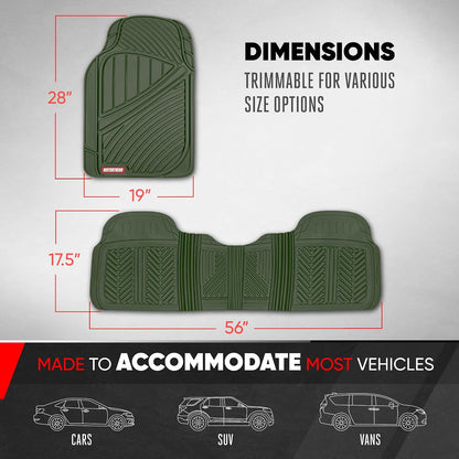 Motor Trend FlexTough Performance All Weather Rubber Car Floor Mats - 3 Piece Floor Mats Automotive Liners for Cars Truck SUV, Heavy-Duty Waterproof (Black)