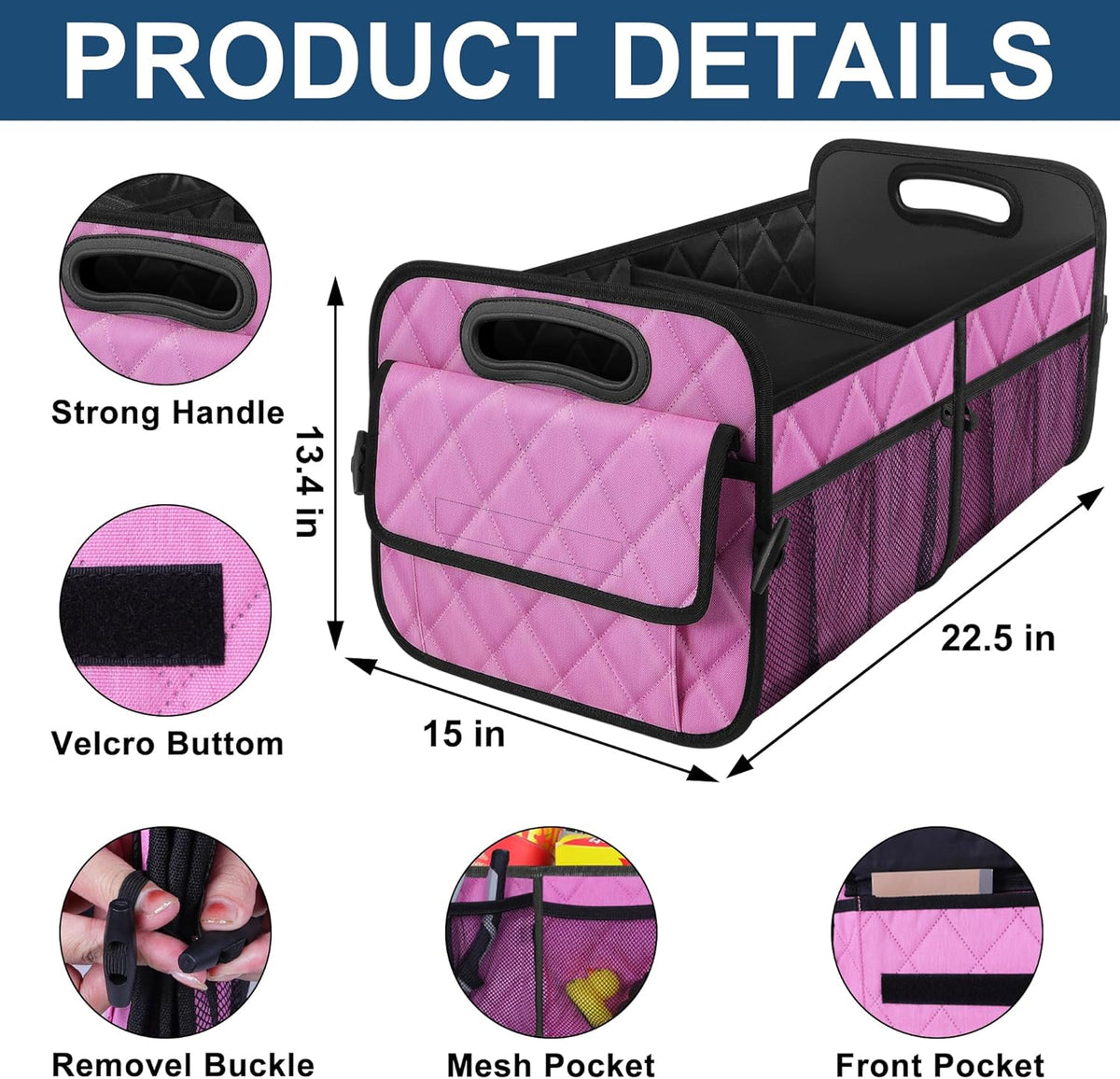Deosk Car Trunk Organizer for SUV, Car Organizers and Storage with Reinforced Handles, Car Accessories for Women/Men 50LWaterproof Polyester Trunk Organizer, Black
