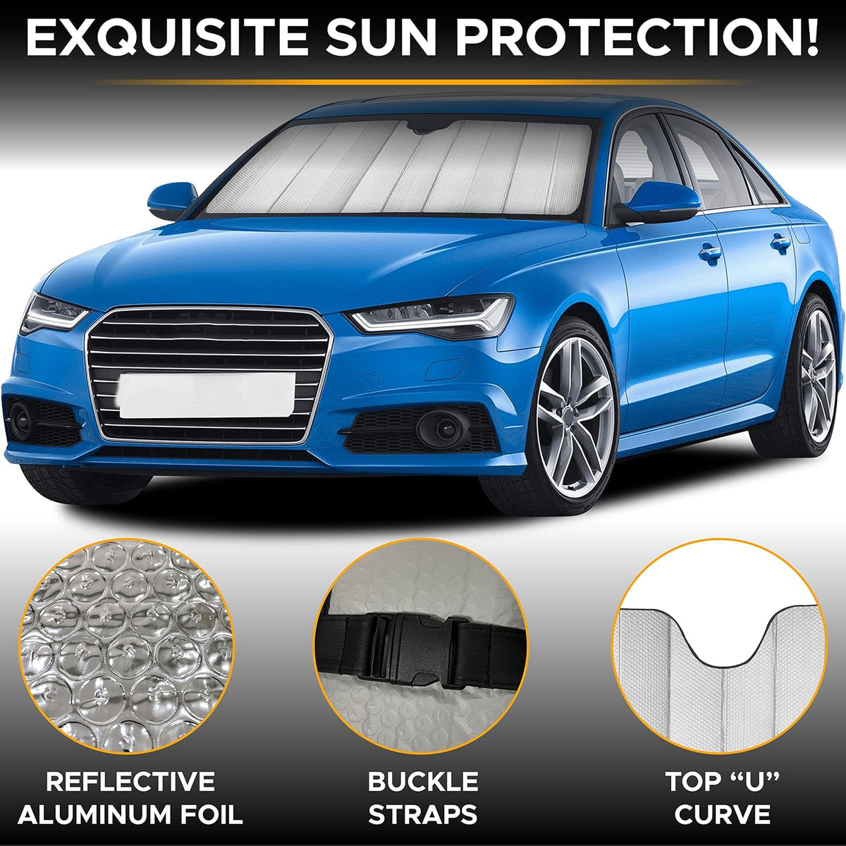 EcoNour Accordion Car Windshield Sun Shade | Car Sun Visor to Protect Harmful UV Rays | Foldable Automotive Windshield Sunshades | Window Sun Blocker to Keep Your Vehicle Cool & Comfort - 58" x 28"