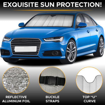 EcoNour Accordion Car Windshield Sun Shade | Car Sun Visor to Protect Harmful UV Rays | Foldable Automotive Windshield Sunshades | Window Sun Blocker to Keep Your Vehicle Cool & Comfort - 58" x 28"