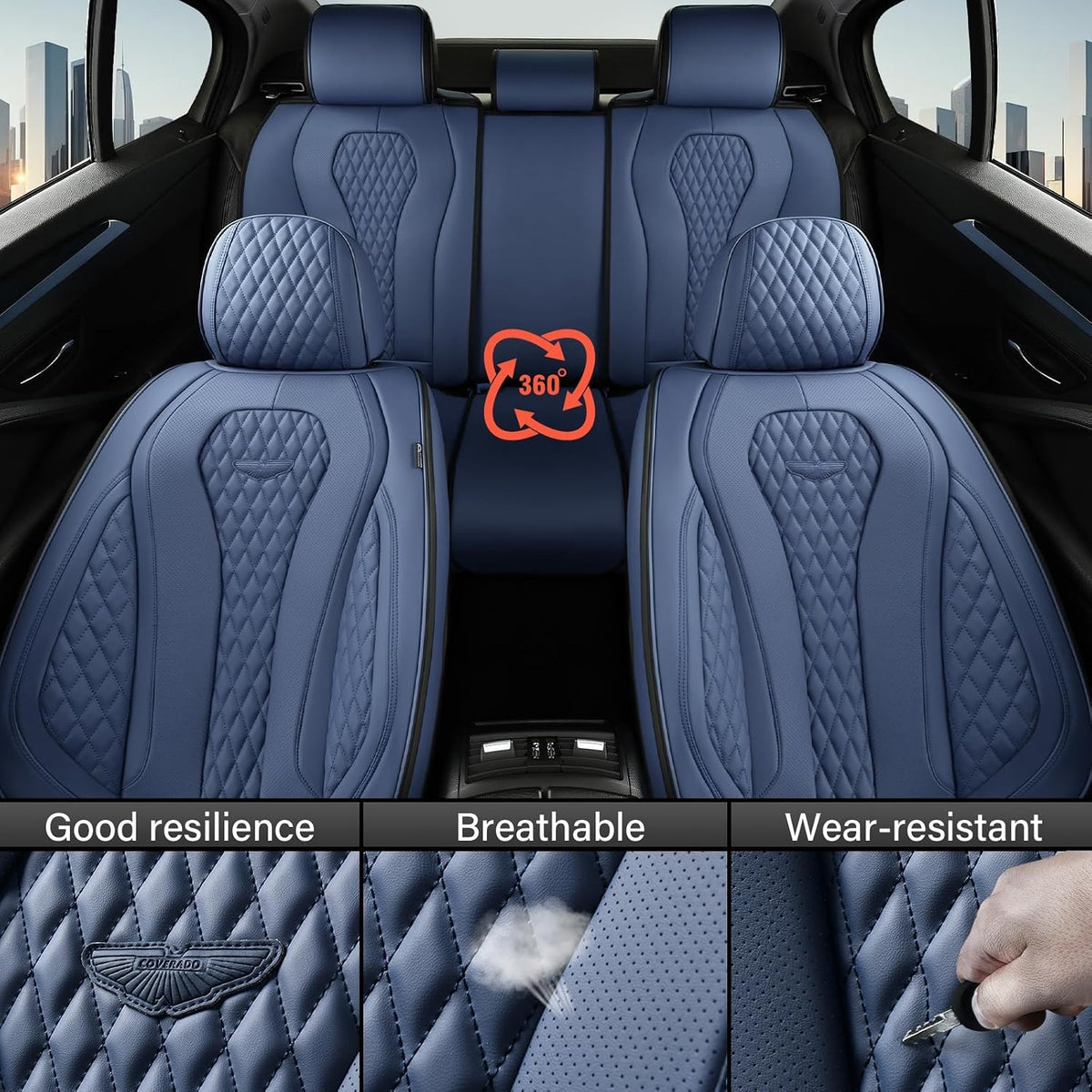 Coverado Seat Covers, Car Seat Covers Full Set, Black Car Seat Cover, Car Seat Covers Front Seats Back Seat Cover, Waterproof Car Seat Cushion, Leather Seat Covers Seat Protector Fit for Most Cars