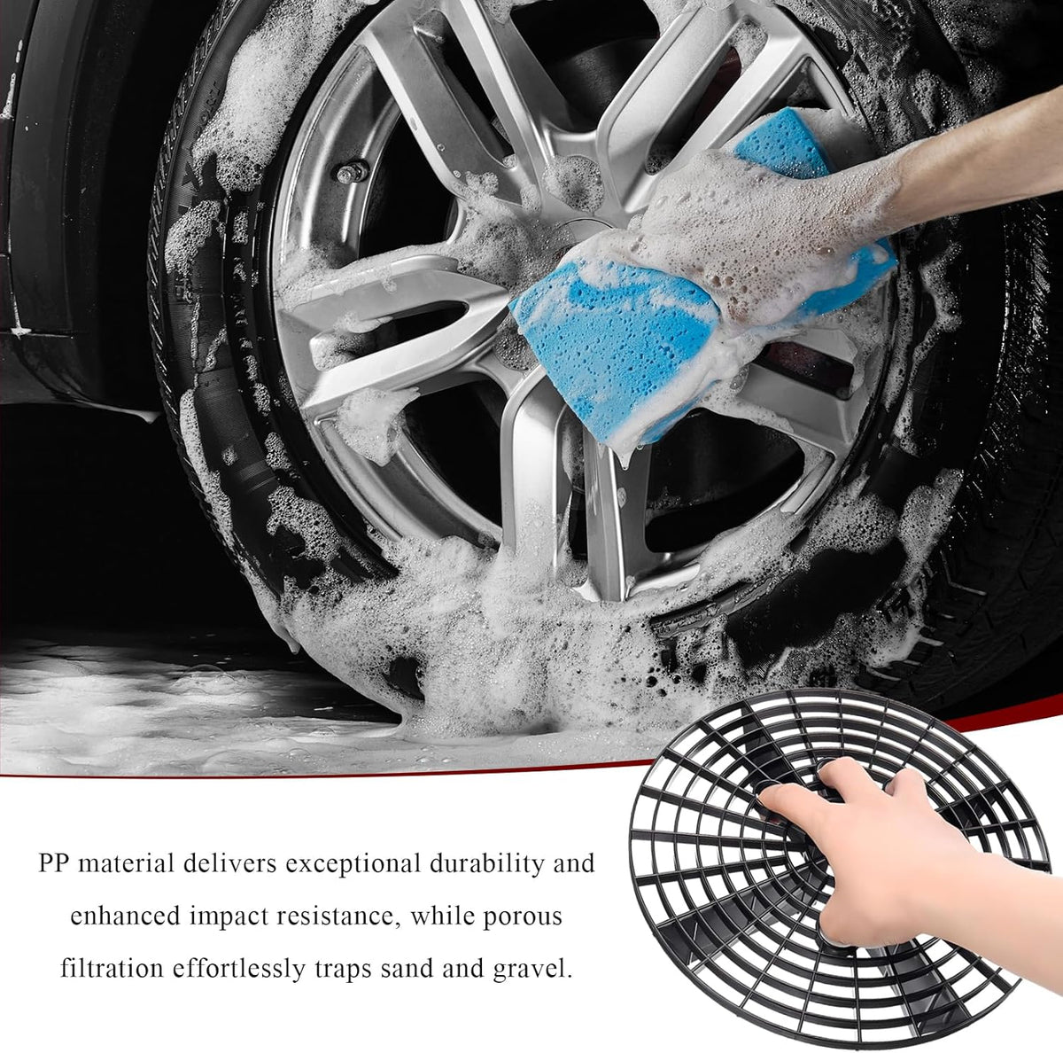 2 PCS Car Wash Bucket Inserts, Detail Grit Trap Kit Helps Removes Dirt & Debris from Wash Mitt, Automotive Detail Filter Washing Tool for 12-Inch Diameter Buckets (Black)