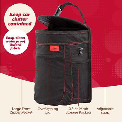 Lusso Gear Spill-Proof Car Trash Can - Easy to Clean Hanging Garbage Bin - Leak-Proof Lid, Removable Liner, Waterproof - Keeps Truck, SUV, Car, Minivan Clean & Odor Free - 2.5 Gallon Tan Car Trash Can