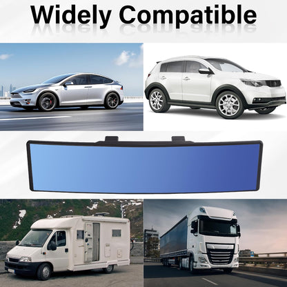 Rear View Mirror, Universal 11.4 Inch Interior Clip On Panoramic Convex Mirrors for Car Accessories, HD Anti Glare Wide Angle and Reduce Blind Spot, Extended Rear View Mirror for Cars, SUVs, Trucks